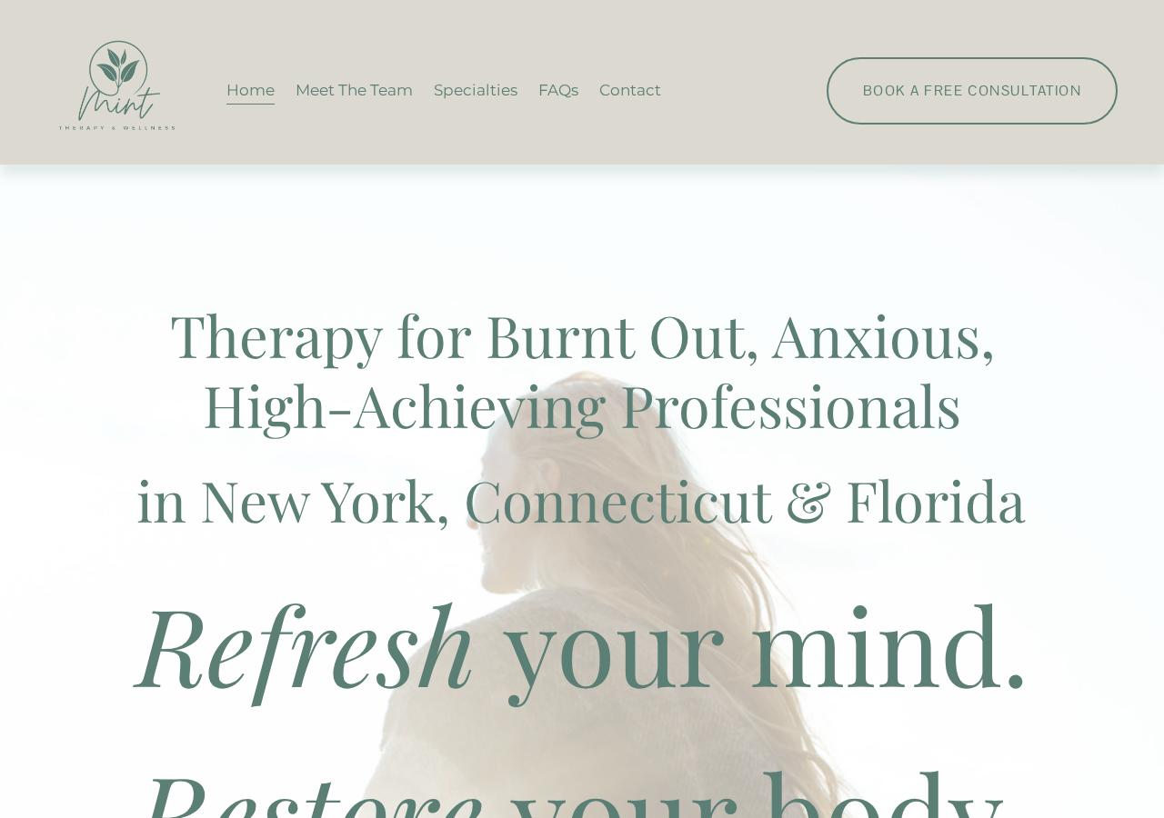 Mint Therapy & Wellness website homepage screenshot showing brand design and layout.